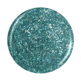 Sample color Pantone of China Glaze nail lacquer featuring its glittery turquoise tesxture